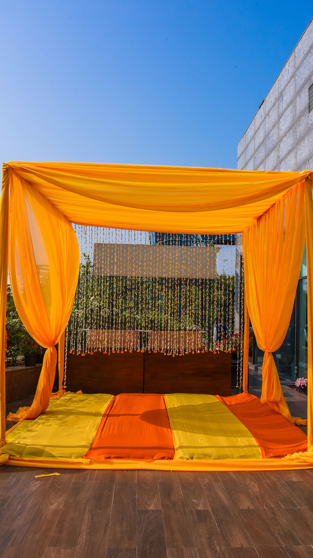 Beautifull and simple yellow theme haldi decoration